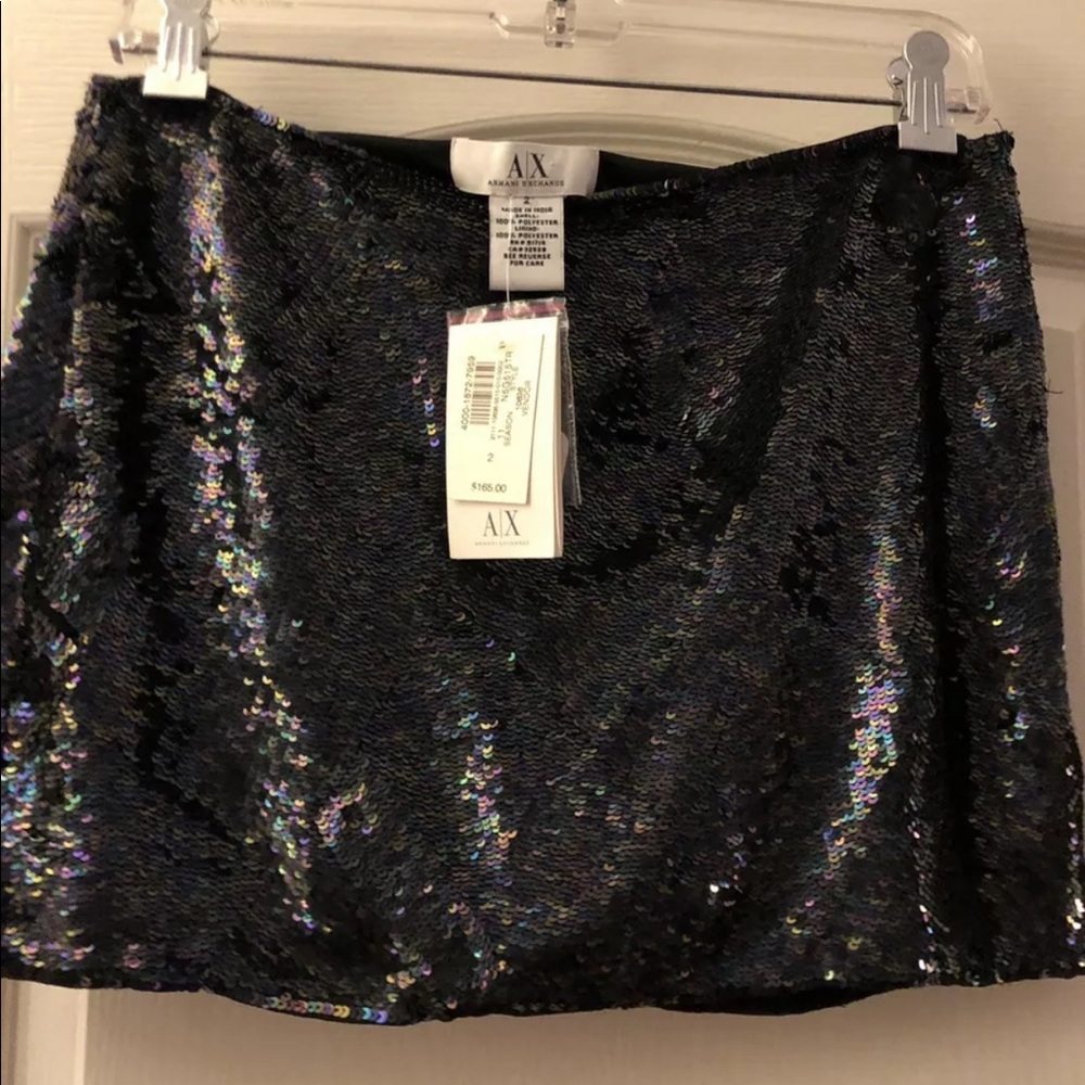 NWT Armani Exchange black sequin mini skirt